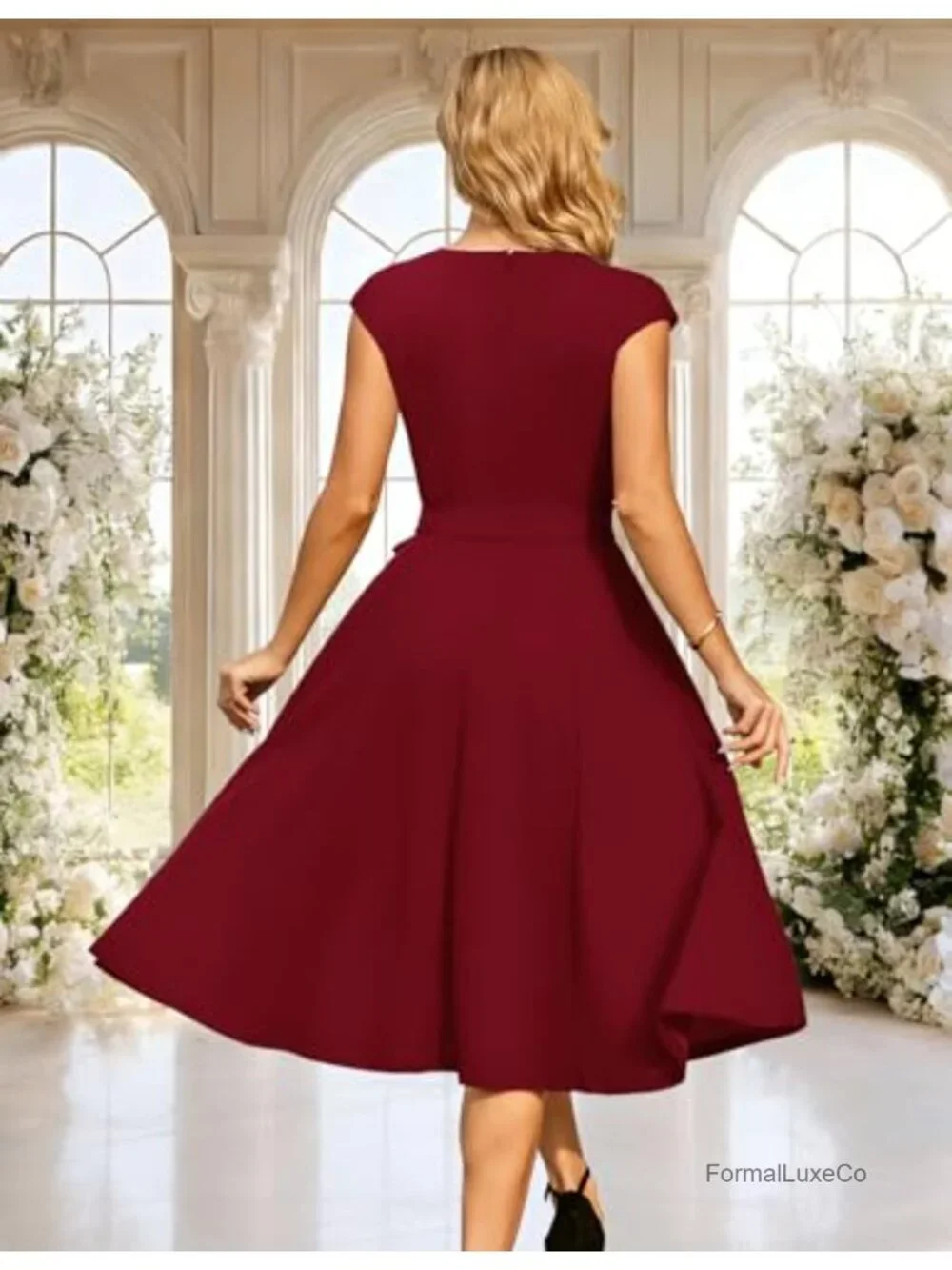 DRESSTELLS Womens A-Line Midi Cocktail Dress Cap Sleeve Wedding Guest Formal